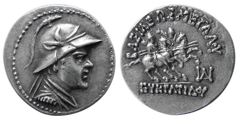 KINGS of BAKTRIA. Eukratides I. circa 171-145 BC. AR Drachm (4.26 gm; 20 mm). Di...