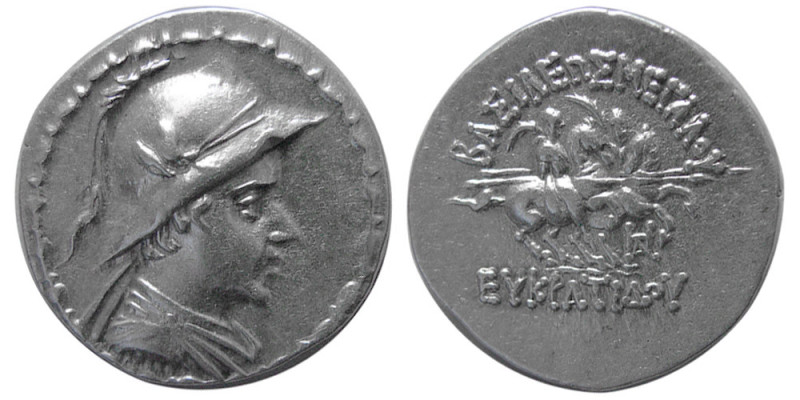 KINGS of BAKTRIA. Eukratides I. circa 171-145 BC. AR Drachm (4.22 gm; 18 mm). Di...