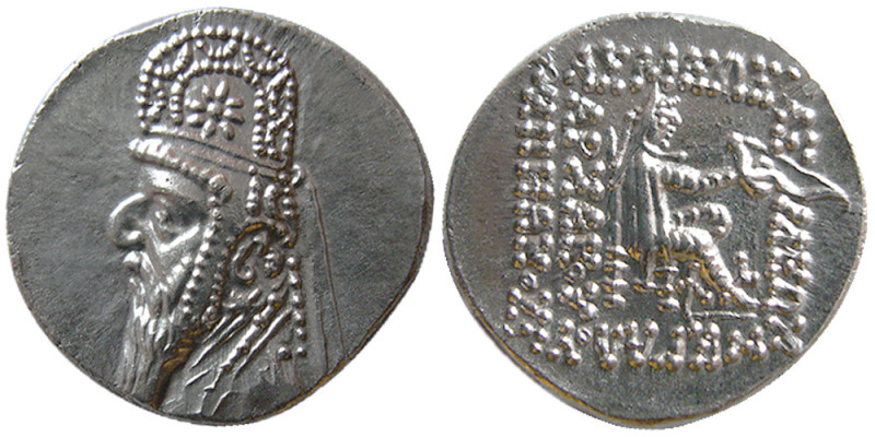 KINGS of PARTHIA. Mithradates II, 121-91 BC. AR Drachm (4.11 gm; 20 mm). Rhagai ...