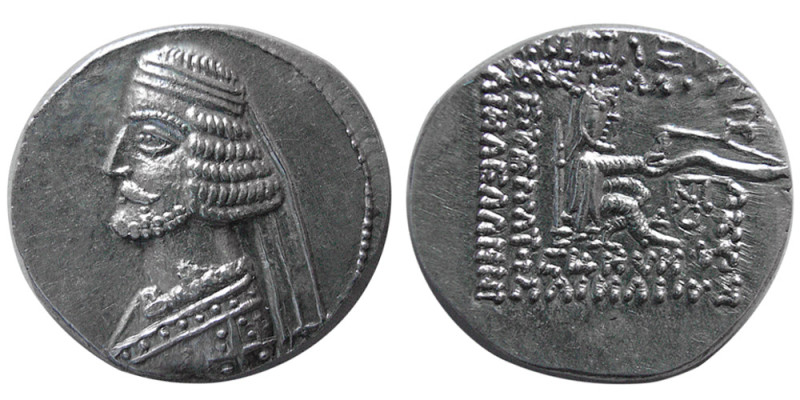 KINGS of PARTHIA, Mithradates IV. 58/7-55 BC. AR Drachm (3.89 gm; 20 mm). MTO (M...