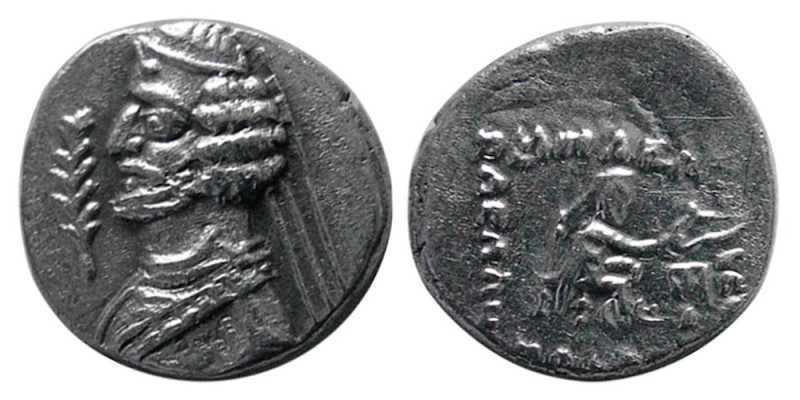 KINGS of PARTHIA. Orodes II. 57-38 BC. AR Diobol (1.35 gm; 12 mm). Mithradatkart...