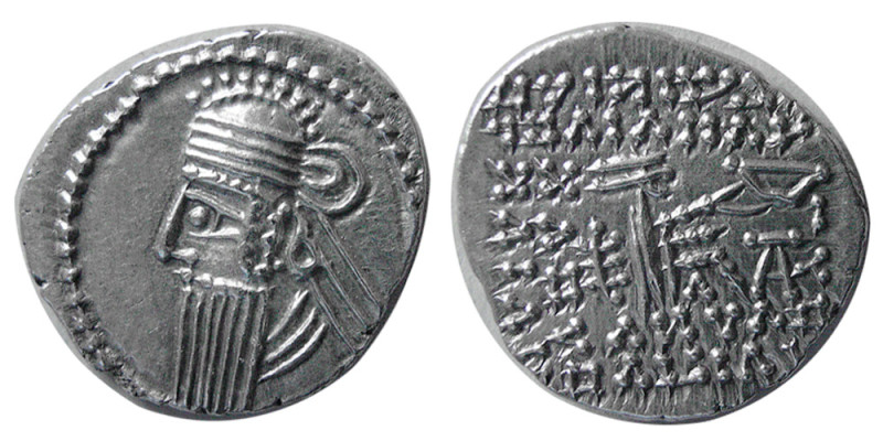 KINGS of PARTHIA. Vologases IV. Circa AD 147-191. AR Drachm (3.75 gm; 21 mm). Ek...