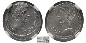 ROMAN IMPERATORIAL, Octavian (Augustus). AR Denarius. NGC-CH XF.