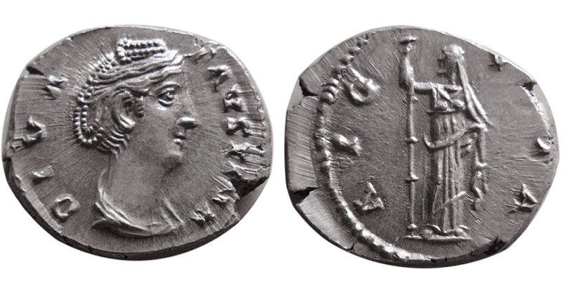 ROMAN EMPIRE; Diva Faustina I, Died 141 AD. AR Denarius (3.59 gm; 19 mm). Rome. ...