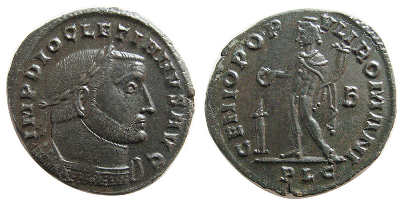 ROMAN EMPIRE; Diocletian, 284-305 AD. Ӕ Nummus (10.12 gm; 27 mm). Lugdunum, AD 3...