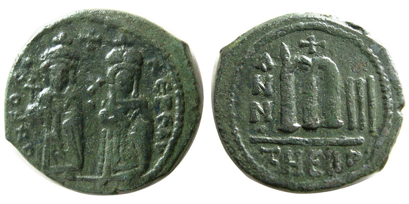 BYZANTINE EMPIRE; Phocas. 602-610 AD. Æ Follis (10.20 gm; 28 mm). THEUP (Antioch...