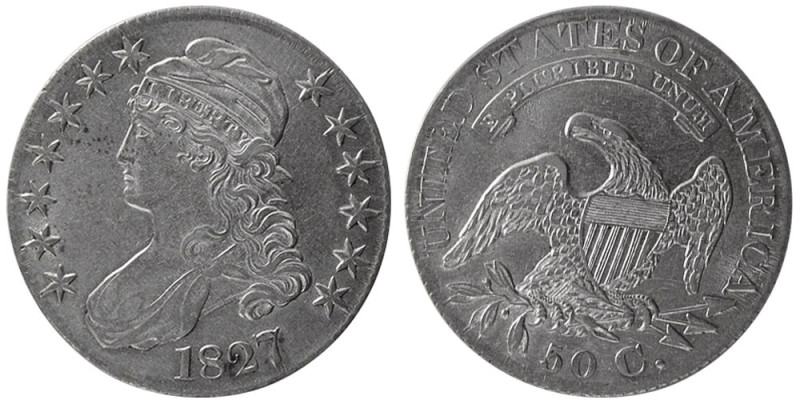 UNITED STATES. 1827 Capped Bust. Half Dollar. Choice AU. Lightly toned with some...