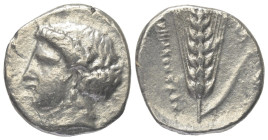 Lukanien. Metapont.

 Nomos (Silber). Ca. 400 - 340 v. Chr.
Vs: Kopf der Demeter links.
Rs: Getreideähre; im Feld links Ethnikon. 

21 mm. 7,49 ...