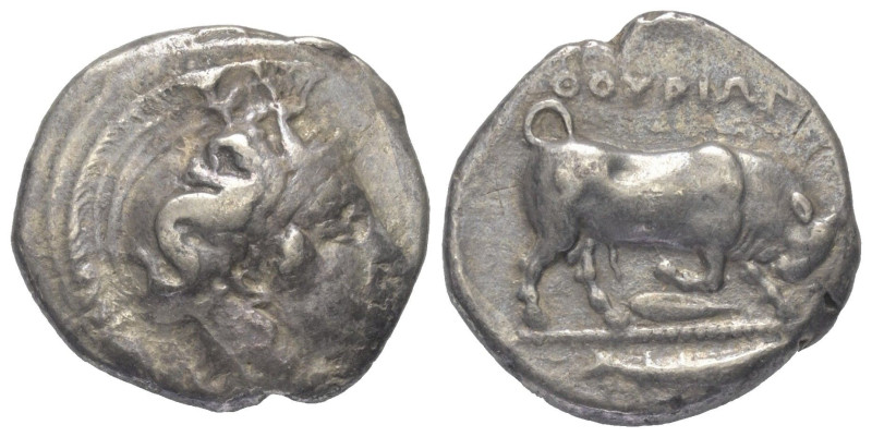 Lukanien. Thourioi.

 Nomos (Silber). Ca. 400 - 350 v. Chr.
Vs: Kopf der Athe...