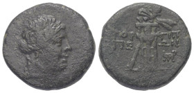Kimmerischer Bosporus. Gorgippia.

 Bronze. Ca. 90 - 79 v. Chr.
Vs: Kopf des Apollon mit Lorbeerkranz rechts.
Rs: Thyrsos an Dreifuß gelehnt.

2...