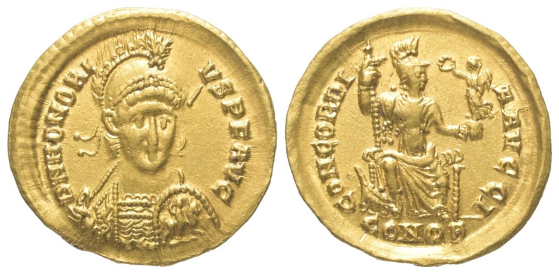 Honorius (393 - 423 n. Chr.).

 Solidus (Gold). 408 - 420 n. Chr. Constantinop...