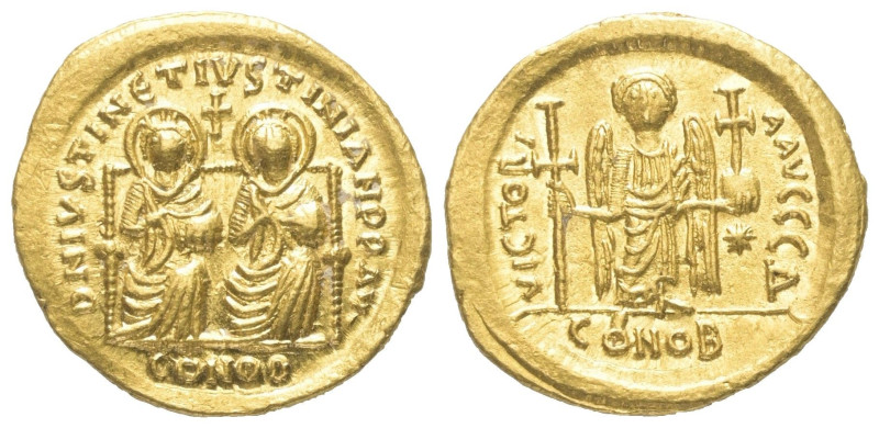 Iustinus I. und Iustinianus I. (527 n. Chr.).

 Solidus (Gold). 527 n. Chr. Co...