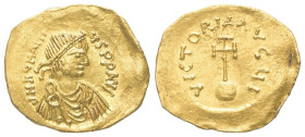 Heraclius (610 - 641 n. Chr.).

 Tremissis (Gold). 610 - 613 n. Chr. Constantinopolis.
Vs: Büste mit Diadem, Paludament und Panze rechts.
Rs: VICT...