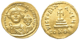 Heraclius (610 - 641 n. Chr.).

 Solidus (Gold). 616 - 625 n. Chr. Constantinopolis.
Vs: Gekrönte Büsten des Heraclius und des Heraclius Constantin...