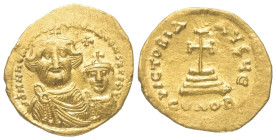 Heraclius (610 - 641 n. Chr.).

 Solidus (Gold). 616 - 625 n. Chr. Constantinopolis.
Vs: Gekrönte Büsten des Heraclius und des Heraclius Constantin...