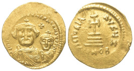 Heraclius (610 - 641 n. Chr.).

 Solidus (Gold). 616 - 625 n. Chr. Constantinopolis.
Vs: Gekrönte Büsten des Heraclius und des Heraclius Constantin...