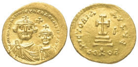 Heraclius (610 - 641 n. Chr.).

 Solidus (Gold). 616 - 625 n. Chr. Constantinopolis.
Vs: Gekrönte Büsten des Heraclius und des Heraclius Constantin...