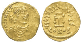 Constantinus IV. Pogonatus (668 - 685 n. Chr.).

 Tremissis (Gold). Constantinopolis.
Vs: d N CONSTANTINS P P. Büste mit Diadem, Panzer und Paludam...