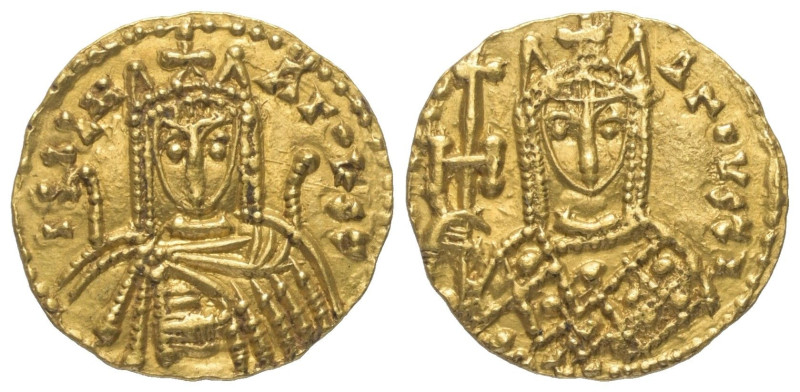 Irene (797 - 802 n. Chr.).

 Solidus (Gold). 797 - 798. Syrakus.
Vs: Die Kais...