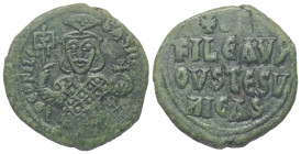 Theophilus (829 - 842 n. Chr.).

 Follis (40 Nummi). 830 - 842 n. Chr. Constantinopolis.
Vs: Brustbild in Loros mit Krone, Tufa, Labarum und Kreuzg...