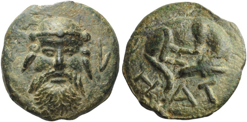GREEK COINS 
 Umbria, Hatria 
 As circa 275-225, Æ 421.00 g. Head of Silenus f...
