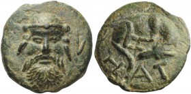 GREEK COINS 
 Umbria, Hatria 
 As circa 275-225, Æ 421.00 g. Head of Silenus facing, with animal’s ears; on r., L. Rev. Dog lying asleep; below, H –...