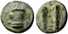 GREEK COINS 
 Tuder 
 Triens circa 220-200, Æ 34.42 g. Right hand wearing caestus ; on either side, pellet. Rev. Two clubs; between them TVTERE. Hae...