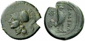 GREEK COINS 
 Campania, Cales 
 Bronze circa 265-240, Æ 6.75 g. Head of Athena l. Rev. CALENO Cock standing r. SNG Morcom 70. SNG ANS 188. Historia ...