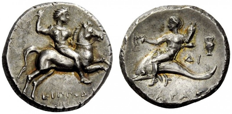 GREEK COINS 
 Calabria, Tarentum 
 Nomos circa 272-240, AR 6.59 g. Horseman ar...