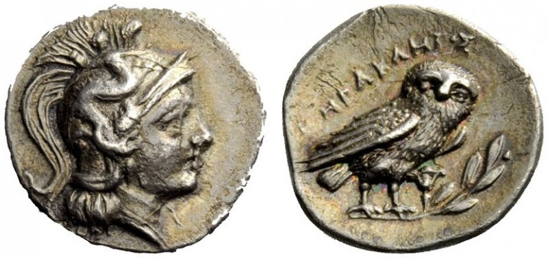 GREEK COINS 
 Calabria, Tarentum 
 Drachm circa 272-240, AR 3.13 g. Head of At...