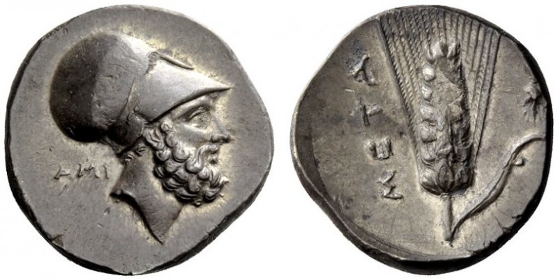 GREEK COINS 
 Lucania, Metapontum 
 Nomos circa 340-330, AR 7.76 g. Head of Le...