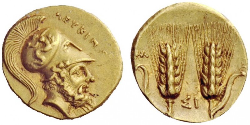 GREEK COINS 
 Lucania, Metapontum 
 Tetrobol circa 330, AV 2.85 g. LEUKIP[POS]...
