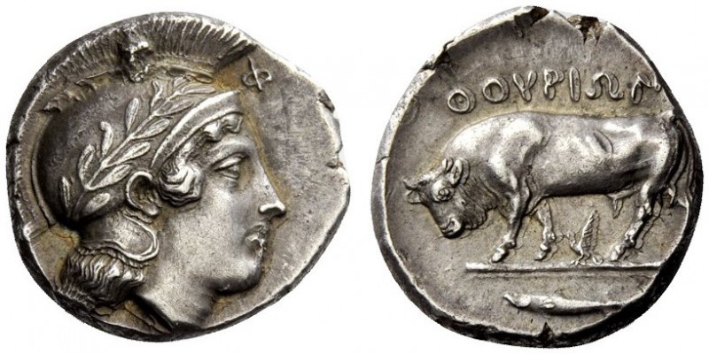 GREEK COINS 
 Thurium 
 Nomos circa 420-400, AR 7.98 g. Helmeted head of Athen...