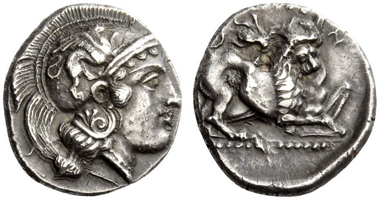 GREEK COINS 
 Velia 
 Nomos circa 435-400, AR 7.72 g. Head of Athena r., weari...