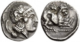 GREEK COINS 
 Velia 
 Nomos circa 435-400, AR 7.72 g. Head of Athena r., wearing crested Attic helmet, bowl decorated with griffin. Rev. [UELHT]WN L...
