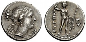 GREEK COINS 
 Bruttium, the Brettii 
 Drachm circa 216-214, AR 4.75 g. Diademed bust of Nike r., with spread wings. Rev. BRETTIWN Naked river-god st...