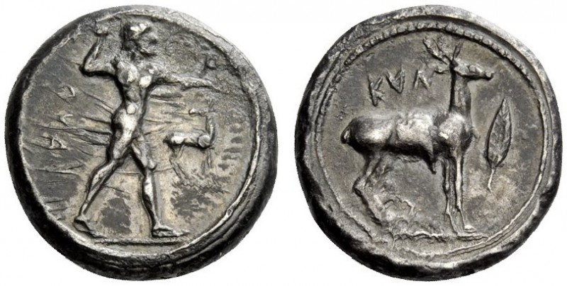 GREEK COINS 
 Caulonia 
 Nomos circa 475-425, AR 7.85 g. ΚΑVΛ retrograde Apoll...