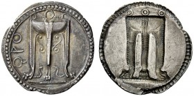 GREEK COINS 
 Croton 
 Nomos circa 520-510, AR 8.14 g. (koppa)PO Tripod with legs ending in lion's paws; two serpents emerging from base. Rev. The s...