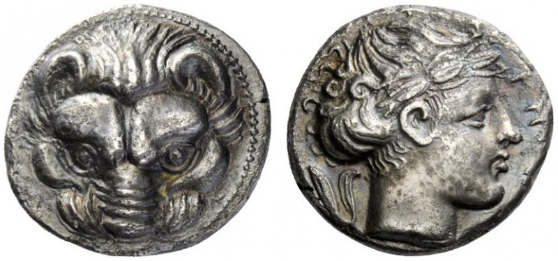GREEK COINS 
 Rhegium 
 Tetradrachm circa 410-400, AR 16.49 g. Lion’s head fac...