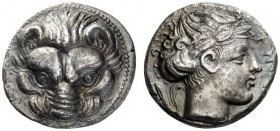 GREEK COINS 
 Rhegium 
 Tetradrachm circa 410-400, AR 16.49 g. Lion’s head facing. Rev. RHGINON Laureate head of Apollo r.; behind, olive spray. SNG...