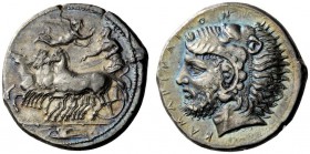 GREEK COINS 
 Sicily, Camarina 
 Tetradrachm circa 415-400, AR 16.80 g. Fast quadriga driven l. by charioteer, holding reins; above, Nike flying r. ...