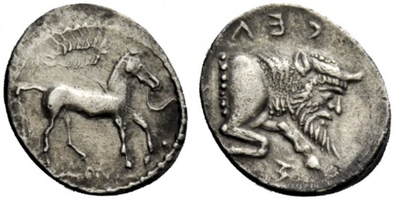 GREEK COINS 
 Gela 
 Litra circa 465-450, AR 0.72 g. Bridled horse at pace r.;...