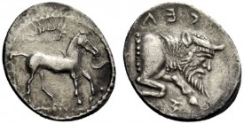 GREEK COINS 
 Gela 
 Litra circa 465-450, AR 0.72 g. Bridled horse at pace r.; above, laurel wreath. Rev. CEΛ – A – S retrograde Forepart of man-hea...