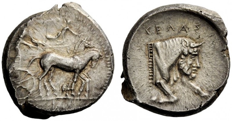 GREEK COINS 
 Gela 
 Tetradrachm circa 450-440, AR 17.52 g. Slow quadriga driv...