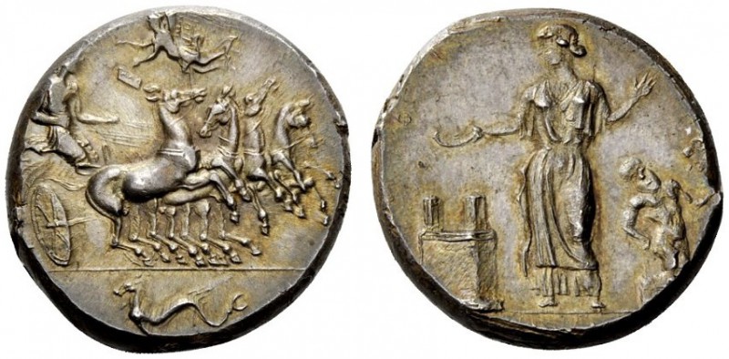 GREEK COINS 
 Himera 
 Tetradrachm before 405, AR 17.15 g. Fast quadriga drive...