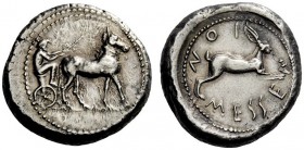GREEK COINS 
 Zankle-Messana 
 Tetradrachm circa 478-476, AR 17.16 g. Biga of mules driven r. by charioteer, holding reins and kentron . Rev. ΜΕSSΕ ...