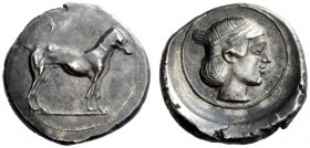 GREEK COINS 
 Segesta 
 Didrachm circa 440-416, AR 8.59 g. Hound standing r. Rev. Diademed head of nymph Segesta r. SNG Lloyd 1168 (these dies). SNG...