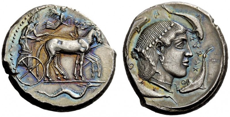 GREEK COINS 
 Syracuse 
 Tetradrachm circa 460-440, AR 17.49 g. Slow quadriga ...