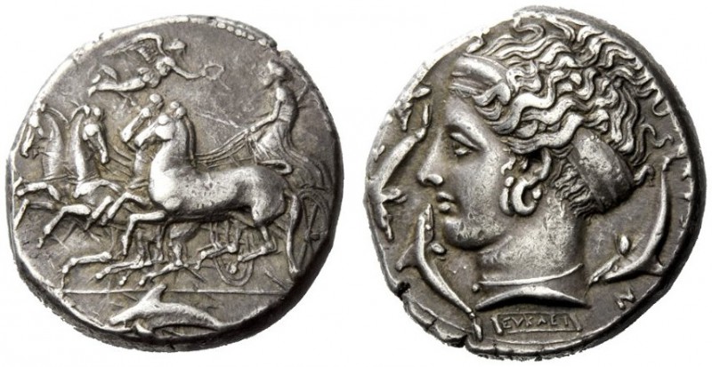GREEK COINS 
 Syracuse 
 Tetradrachm signed by Eukleidas circa 405-400, AR 17....