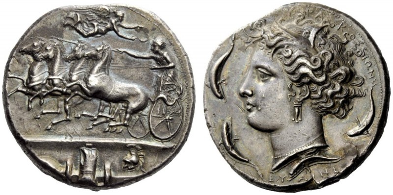 GREEK COINS 
 Syracuse 
 Decadrachm signed by Euainetos circa 400, AR 42.44 g....